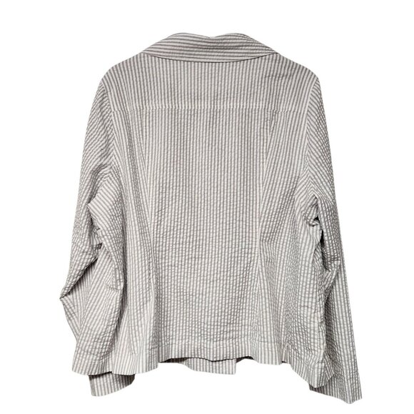 Isaac Mizrahi Live! Size 22W Seersucker Motorcycle Jacket Gray White Striped - Picture 2 of 6